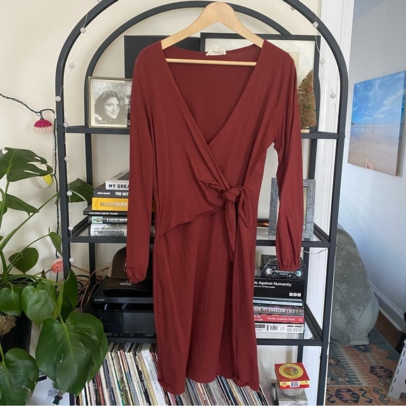 Synergy Organic Clothing Wrap Rust Cotton V Neck Dress Large - Picture 1 of 8